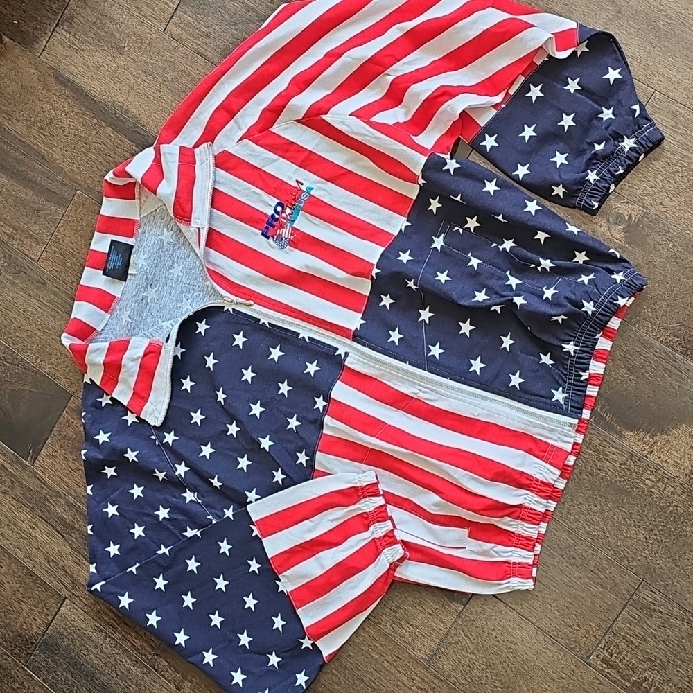 Vintage Pro Fitness USA Flag Zip-Up Pullover Patriotic Stars & Stripes Jacket XL - Picture 4 of 12